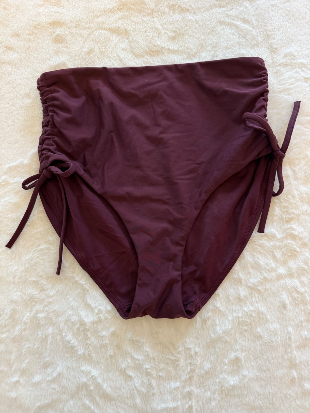Calia High-Waist Ruched Side Swim Bottoms - Burgundy